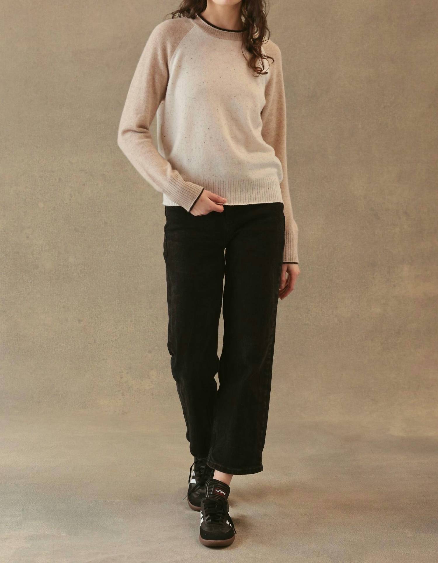 27 Miles Malibu Proctor Cashmere Pullover Sweater in coconut oatmeal espresso - women's sweater