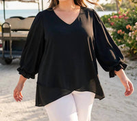 Karen Kane - Layered Sleeve Asymmetric Top - Plus Size