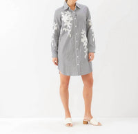 Karen Kane - Roll-Tab Stripe Embroidered Shirtdress