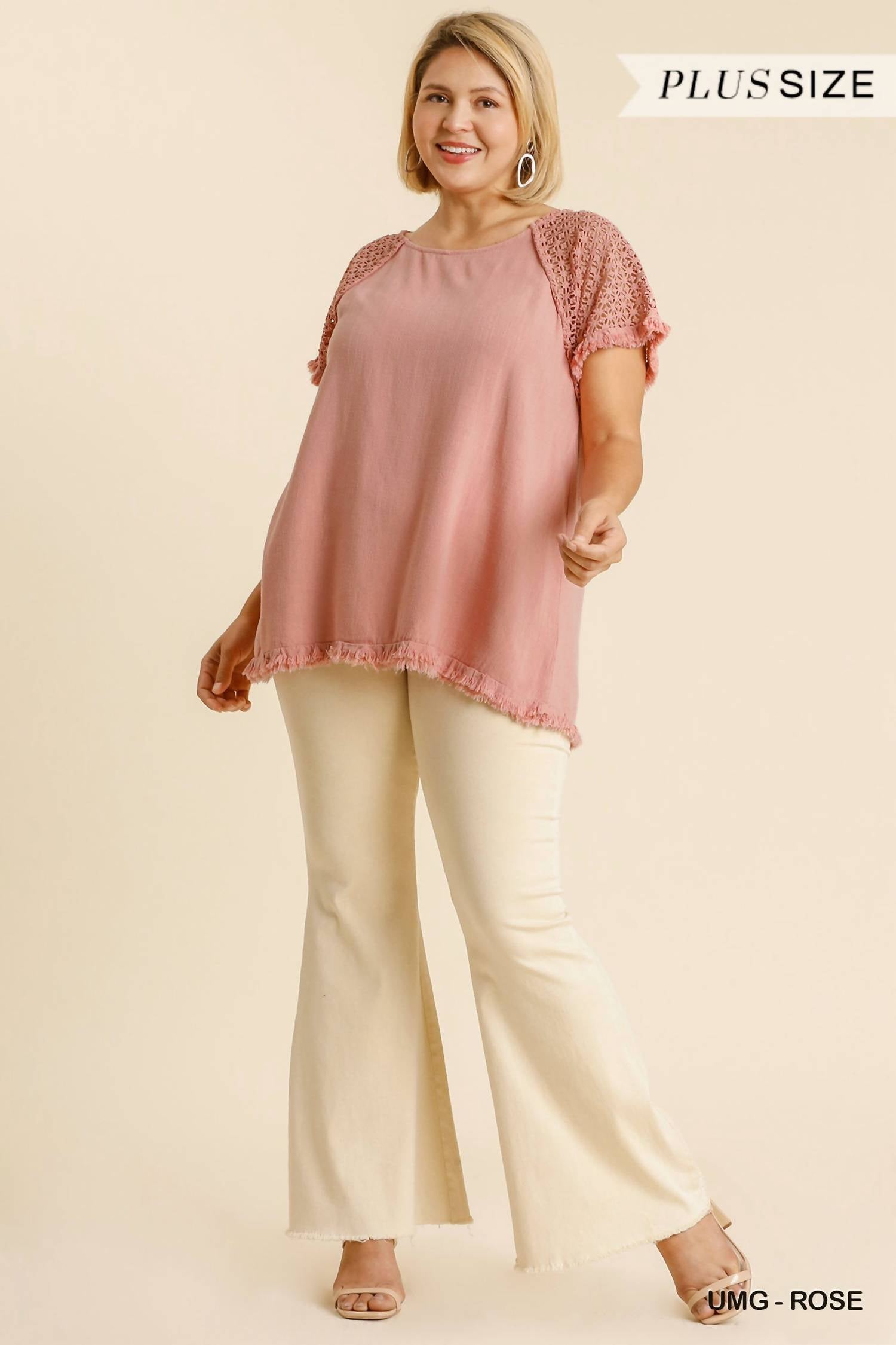 Umgee - Floral Crochet Accent Top - Plus