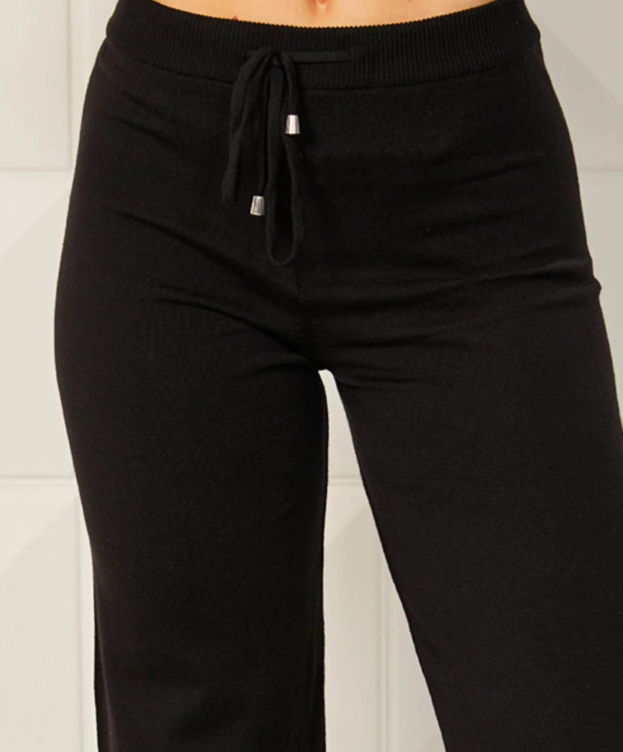Angel Apparel Drawstring Lounge Pant in black - women's pants - detail view