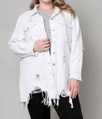 Pine Apparel - Distressed Denim Shacket - Plus