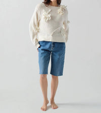 Lingua Franca Crochet Cammy Boatneck Top in cream - women's long sleeve top - view 4