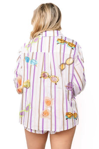 Queen Of Sparkles - Sunglasses Cotton Button Up Top