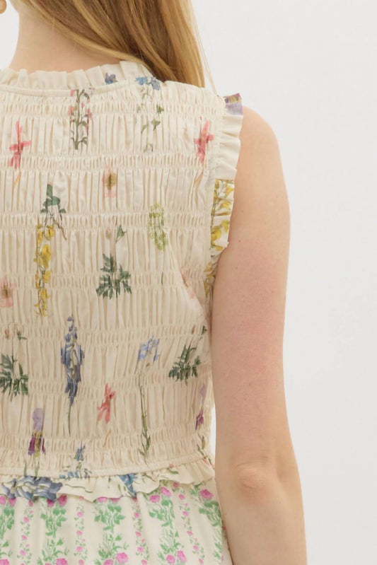 Entro - Smocked Floral Midi Dress