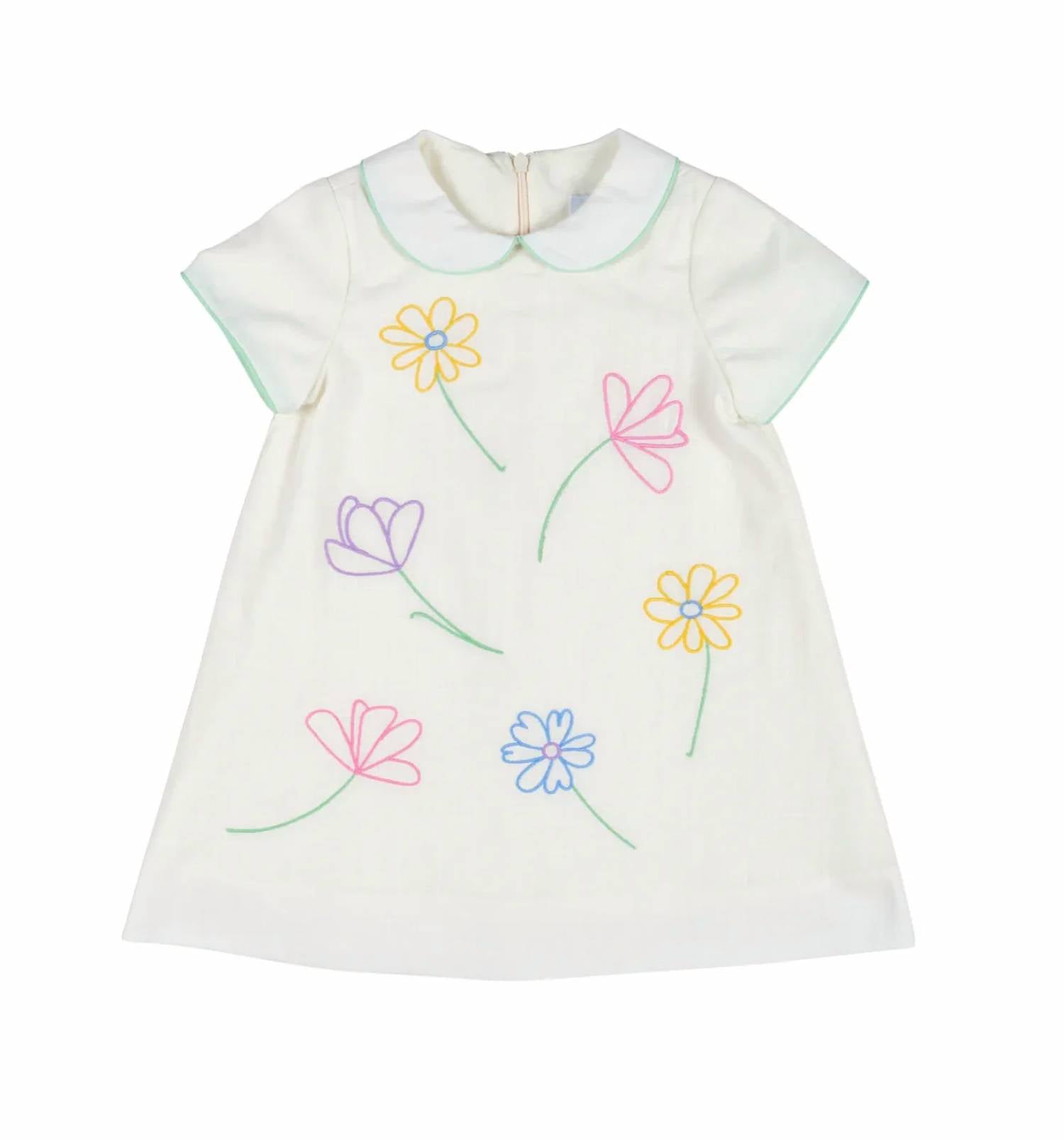 Florence Eiseman - Embroidered Flowers Linen Look Dress