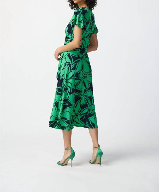 Joseph Ribkoff - Joseph Ribkoff Floral Print Faux Wrap Flowy Midi Dress