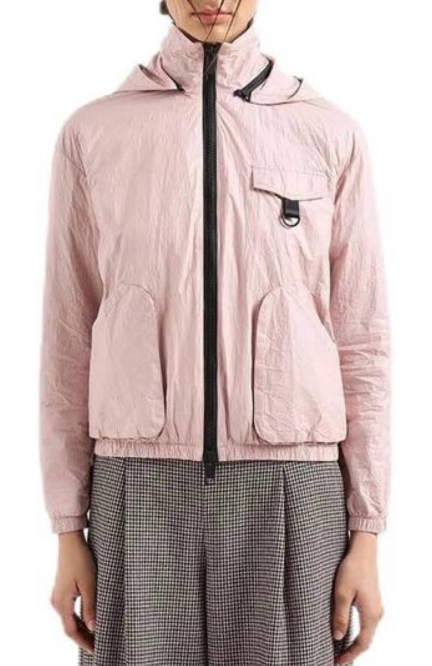 Armani Exchange Non-woven Fabric Cargo Pocket Windbreaker Jacket in milk punch - women's jacket - detail view