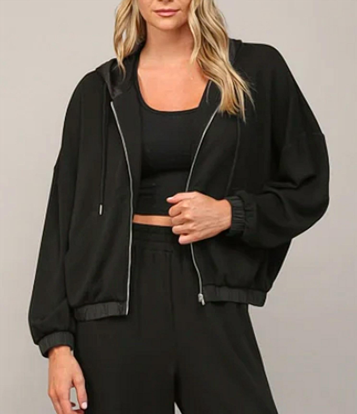 Fate by LFD Sunday Morning Modal Jacket & Joggers Set in black - women's sleepwear - detail view