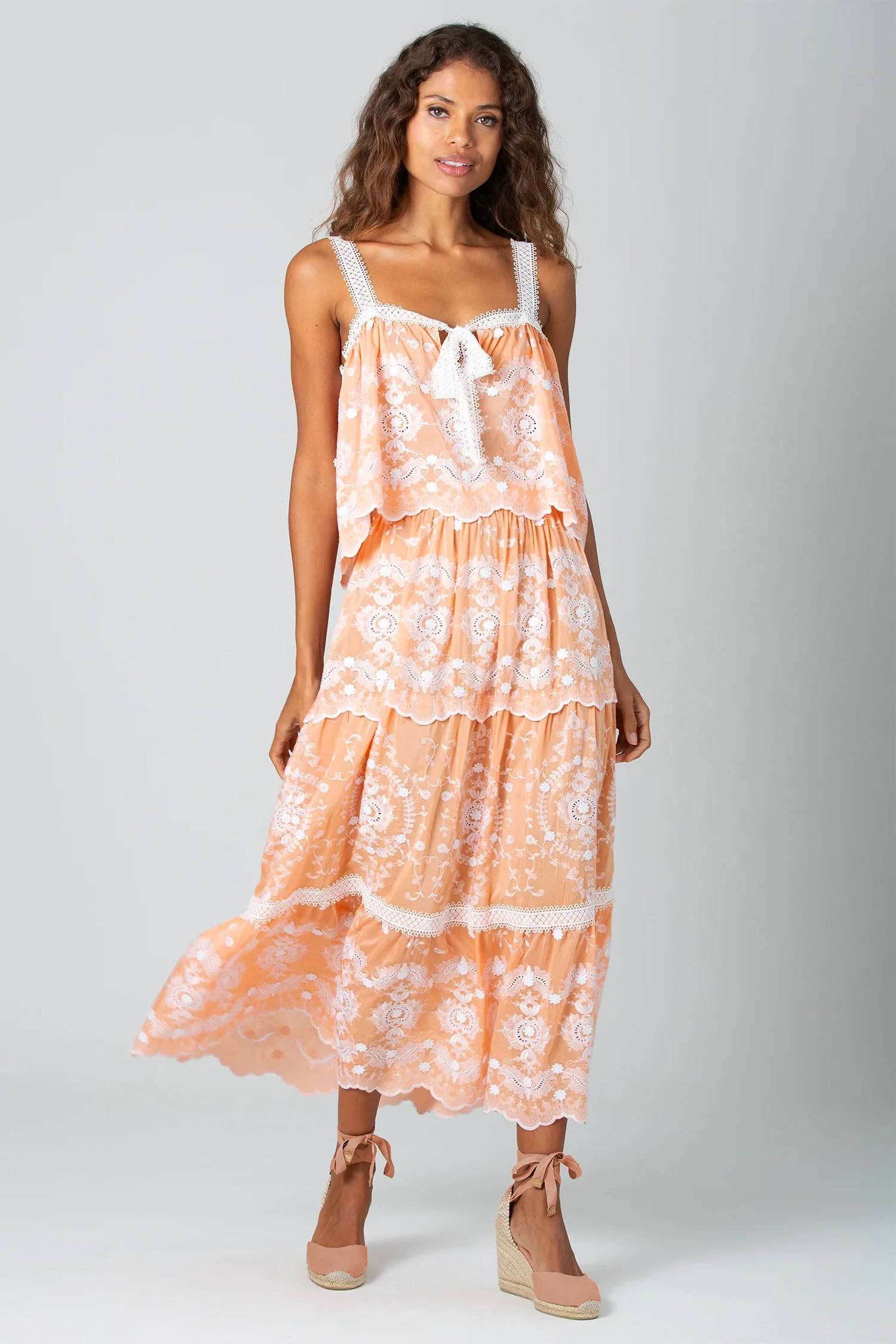 Miguelina - Loreline Floating Flower Voile Embroidery Midi Skirt