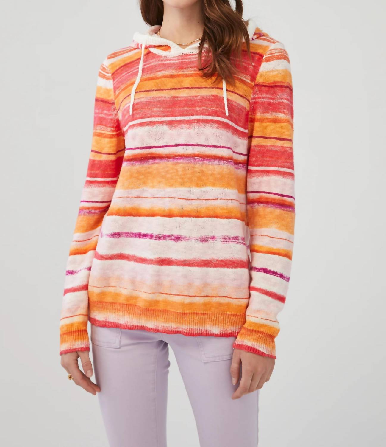 Fdj - Stripe Lightweight Hooded Sweater - Plus