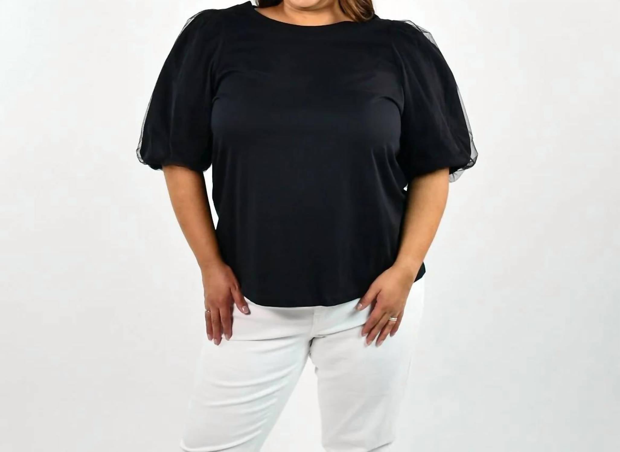 Geegee - Shirt With Sheer Sleeve - Plus