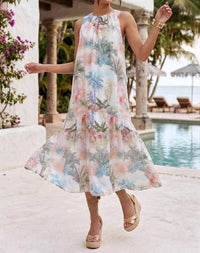 Entro - Island Escape Halter Self-Tie Neckline Midi Dress