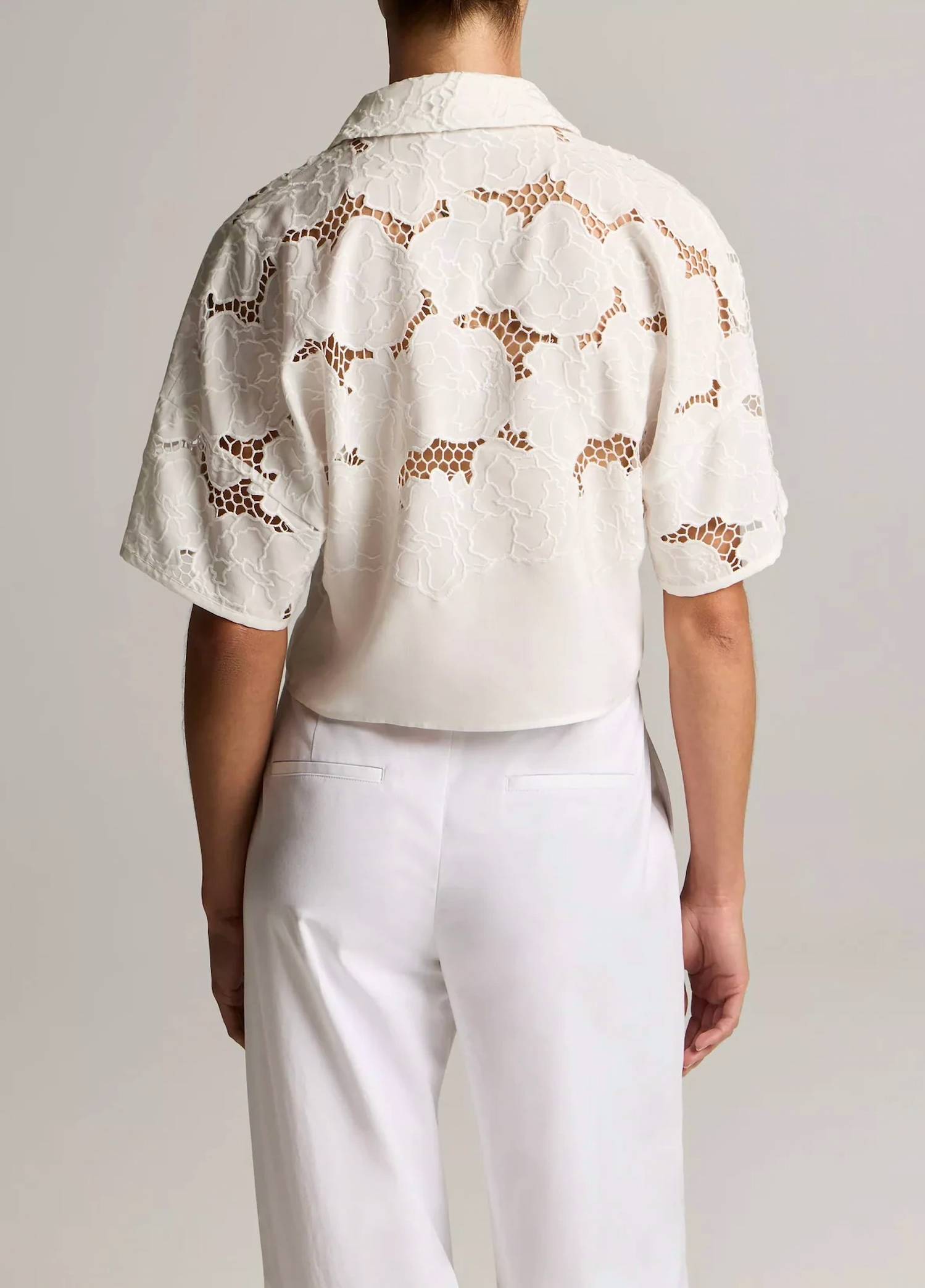 Vince - Lace Cropped Short-sleeve Shirt