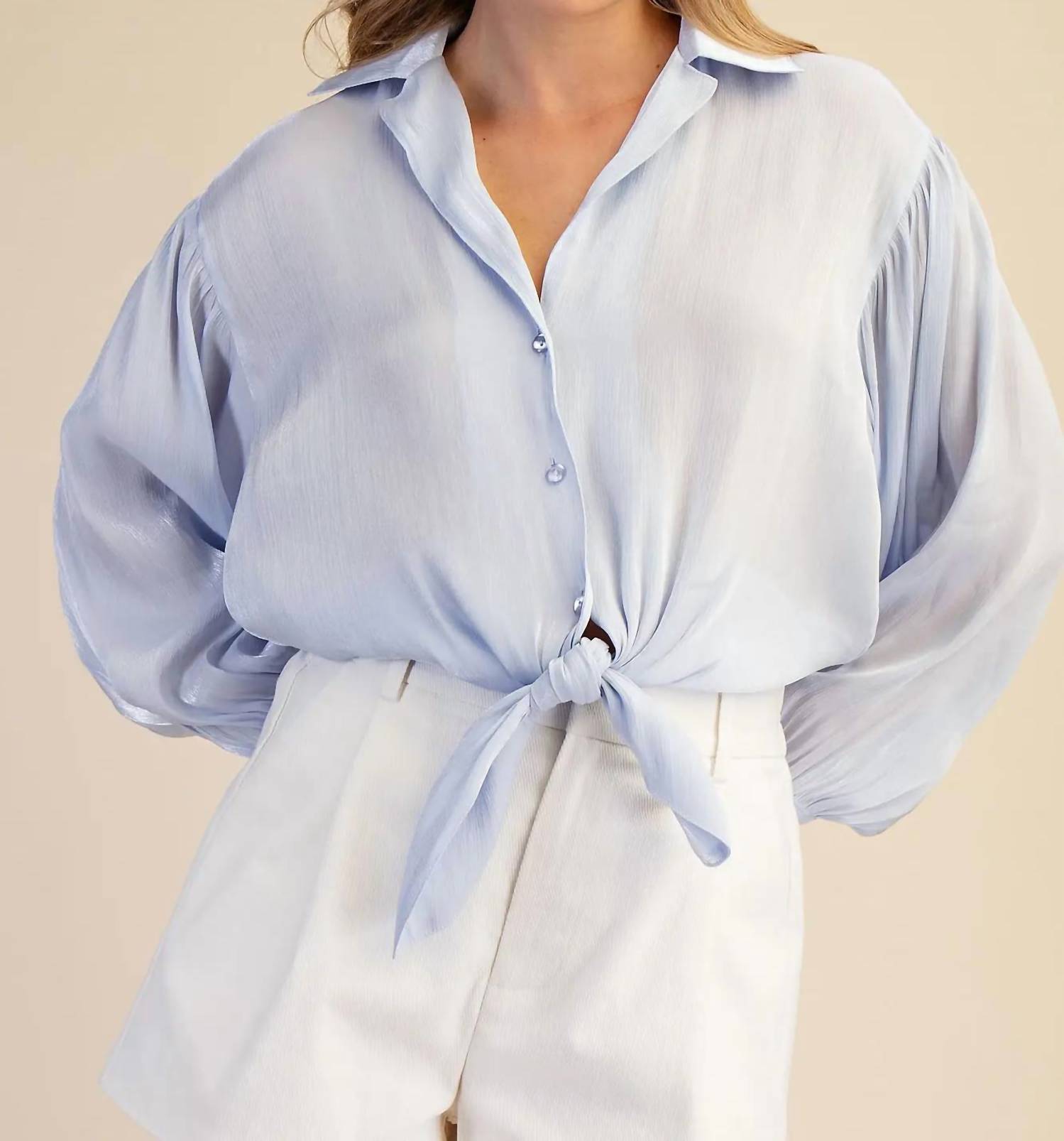 Glam - Stephanie Tie Front Collared Blouse