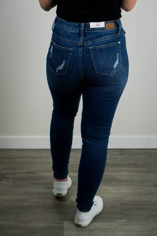 Judy Blue - Women's High Rise Button Fly Cuffed Skinny Jeans