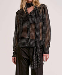 Elan - Polka Dot Neck Tie Blouse