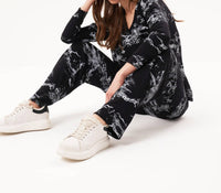 french kyss Abstract Print V-Neck Top in black white - women's sweater - detail view