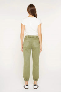 mica denim High Rise Jogger Crop Pants in olive - women's pants - detail view