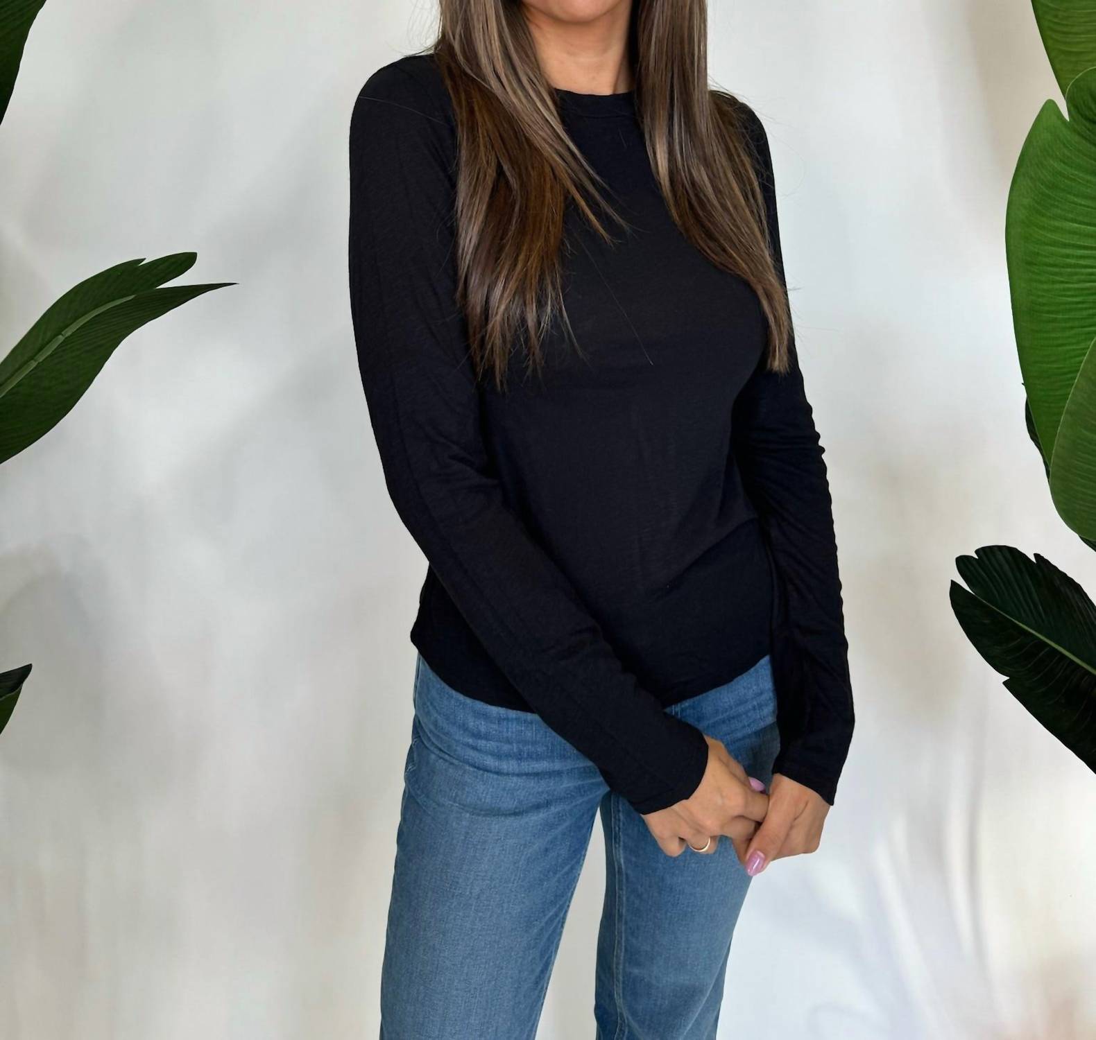 Bella Dahl Long Sleeve Crew Neck Tee in black - women's long sleeve top