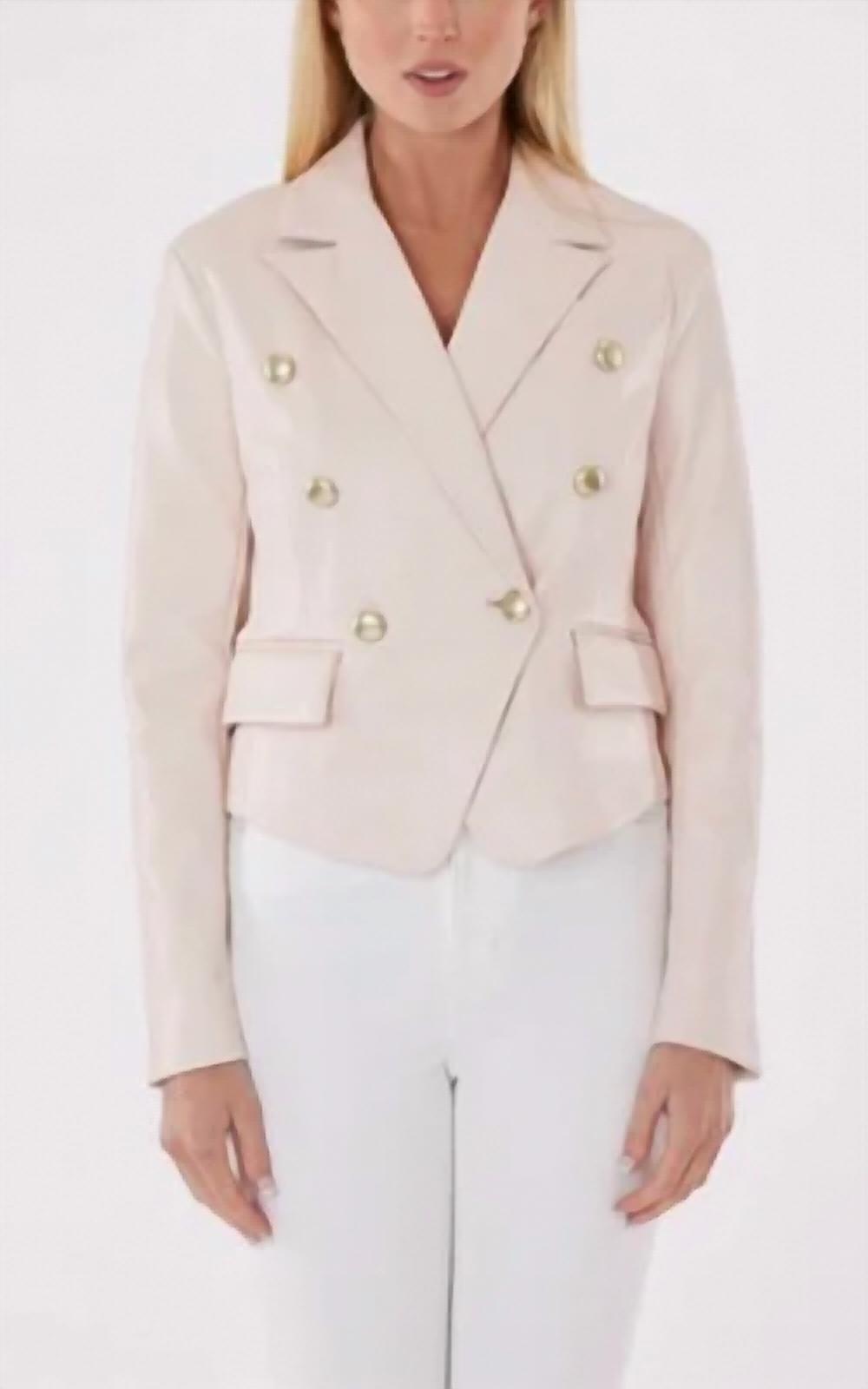 Dolce Cabo - Cropped Faux Leather Double Breasted Blazer