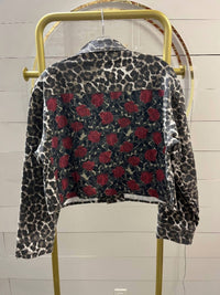 Carole Christian Women's Leopard Denim Jacket With Lace And Sequin in multi - women's jacket - detail view