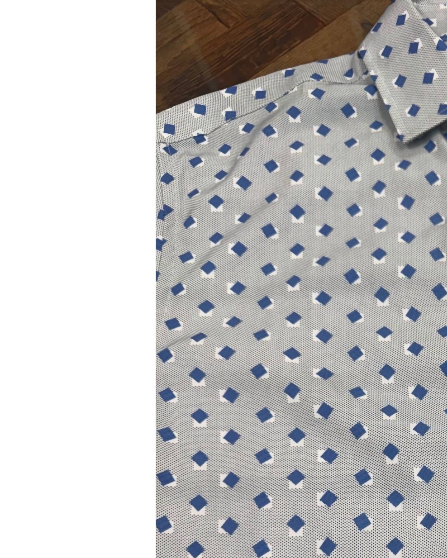 F/X Fusion Men's Short Sleeve Floating Squares Print in blue - men's t-shirt - detail view