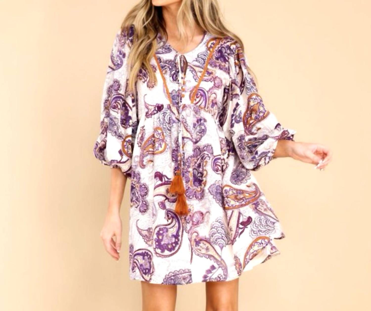 Band Of The Free - Paisley Long Sleeve Mini Dress