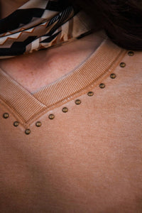 Blue B Falcon Pullover Sweatshirt in camel - women's top - detail view