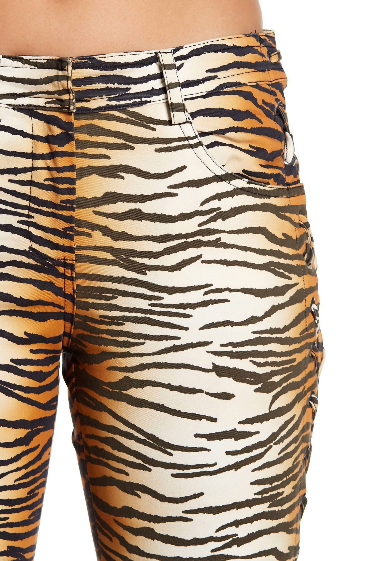 A.L.C. - Animal Print Lace Up Detail Skinny Pants