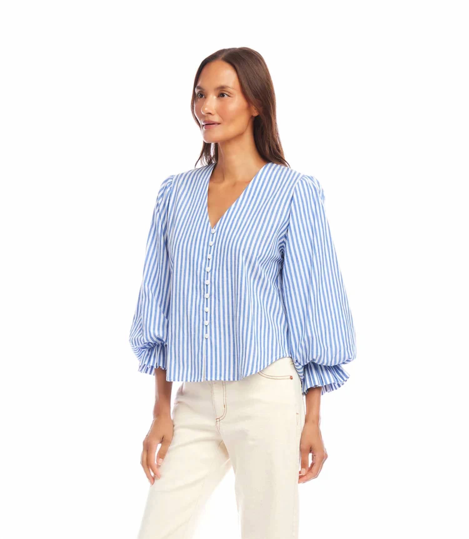 Karen Kane - Starling Stripe Layered Sleeve Shirred Blouse