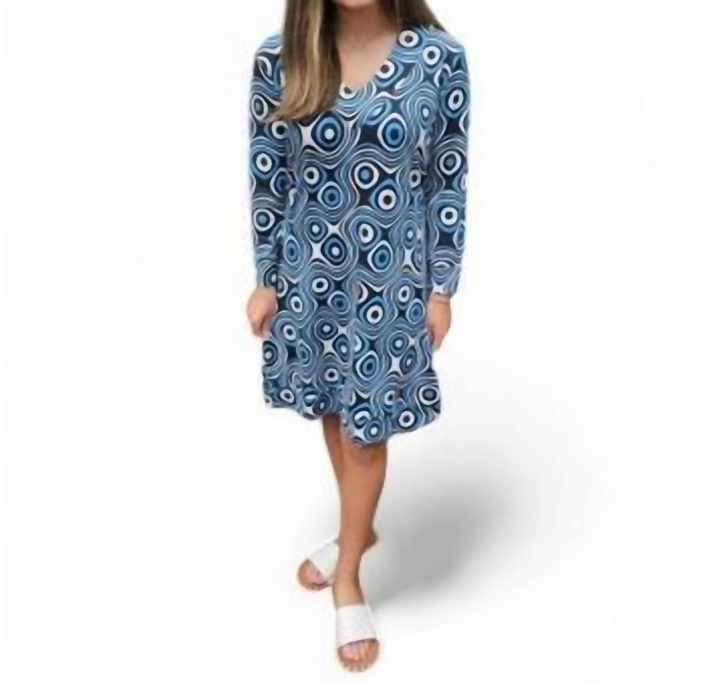 Erma’S Closet - CIRCLE AND SWIRL PRINT VNECK DRESS