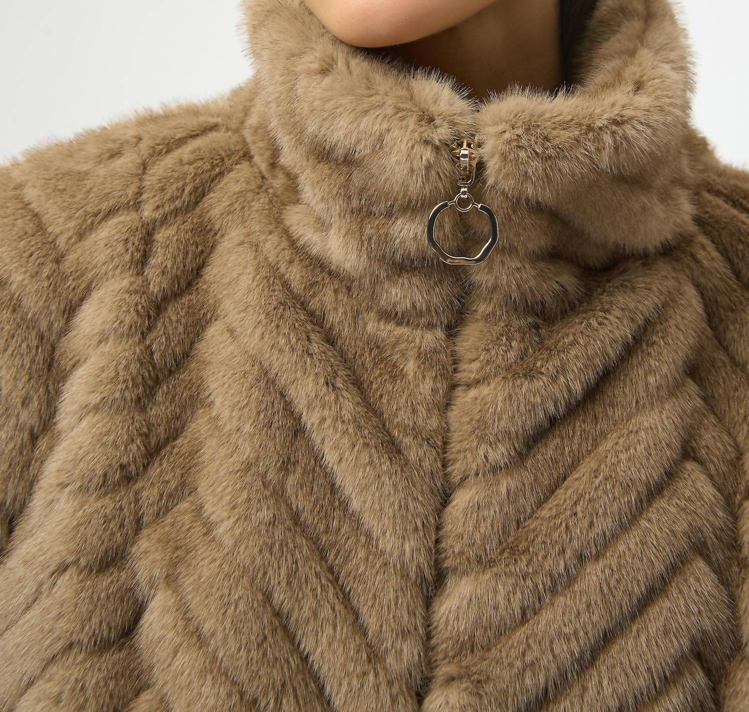 Joseph Ribkoff - Chevron Zip Up Faux Fur Vest