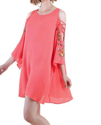 Umgee - Floral Embroidered Angel Sleeve Dress