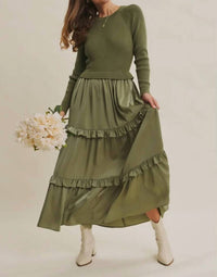 In February Hattie Knit Maxi Dress in olive green - women's dress - alternate view