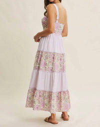 In February - Dreamy Ideal Florals And Stripes Tiered Midi Dress