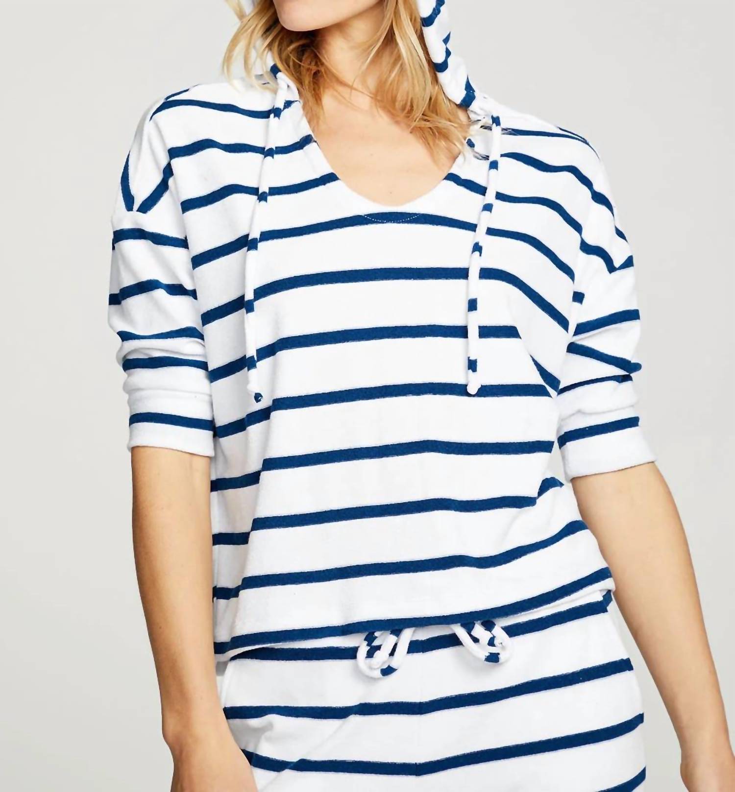 Chaser - Terry Cropped 3/4 Sleeve Pullover Hoodie