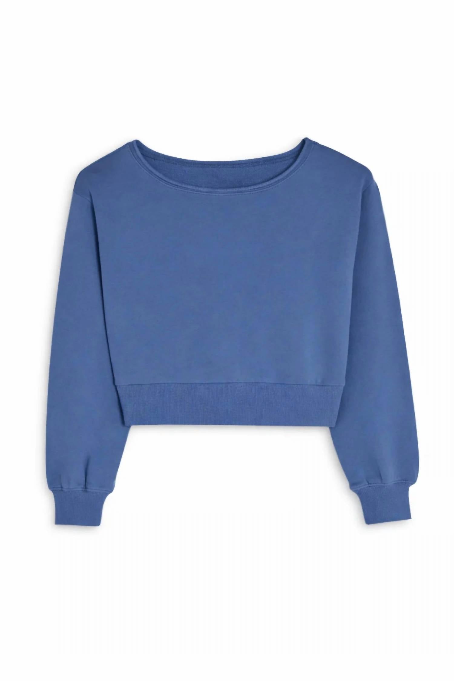 Katie J NYC Girl's Tristan Vintage Style Off Shoulder Crop Top in blue - kids' long sleeve top