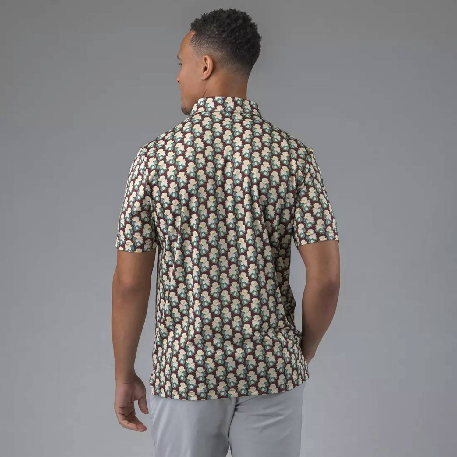 Good Good Golf Grand Entrance Short Sleeve Polo in brown floral - men's shirt - alternate view