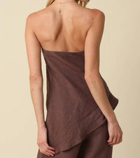 Olivaceous - Draped Strapless Linen Top