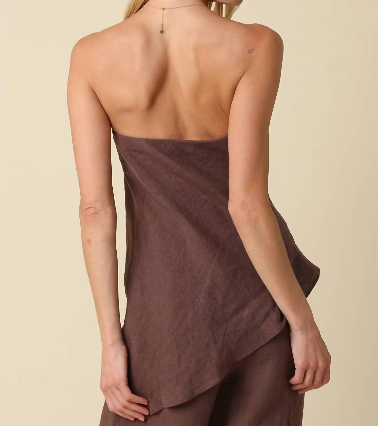Olivaceous - Draped Strapless Linen Top