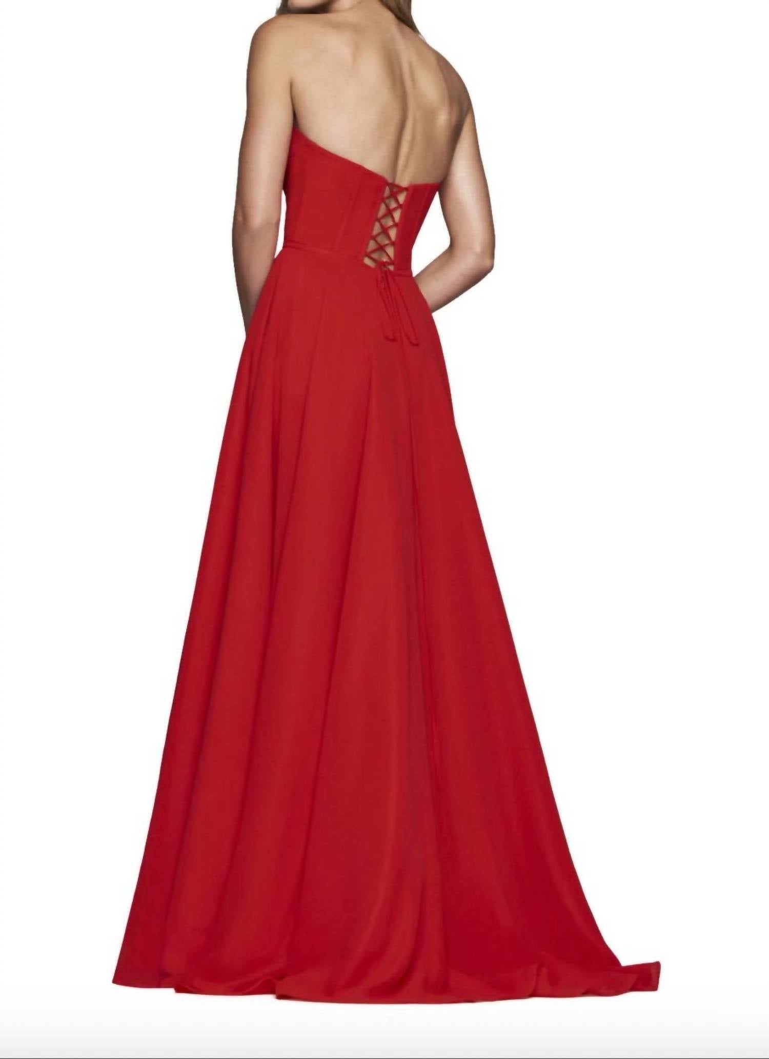 FAVIANA Strapless Sweetheart Lace Up Gown in red - women's dress - detail view