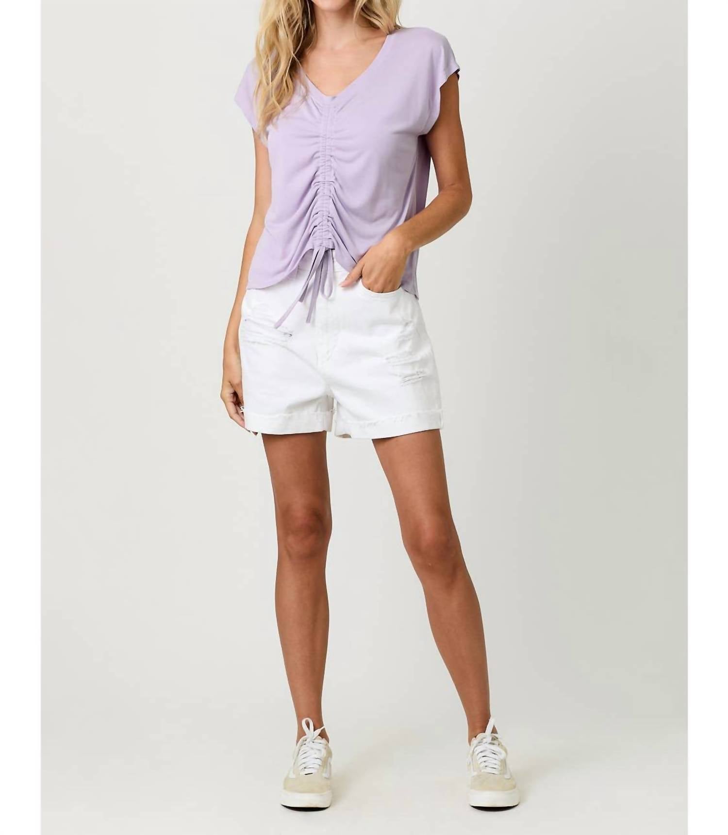 Mystree - Front Ruche Modal Cap Sleeves Top