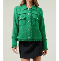 SUGARLIPS Tweed Button Down Blazer in meadow green - women's jacket