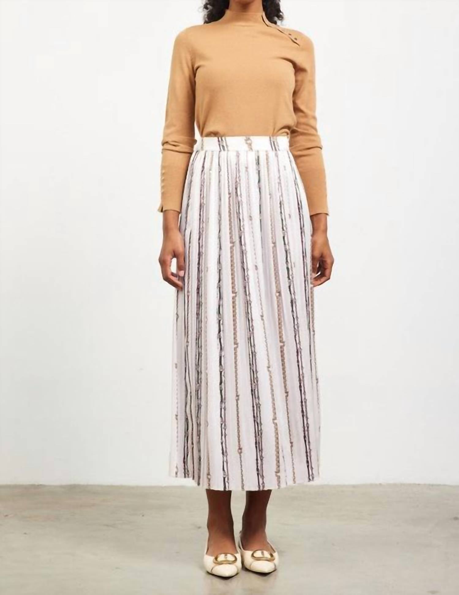 Skies Are Blue - Evelyn Chain Print Pleated Midi Skirt