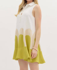 Entro - Collared Colorblock Arch Dress