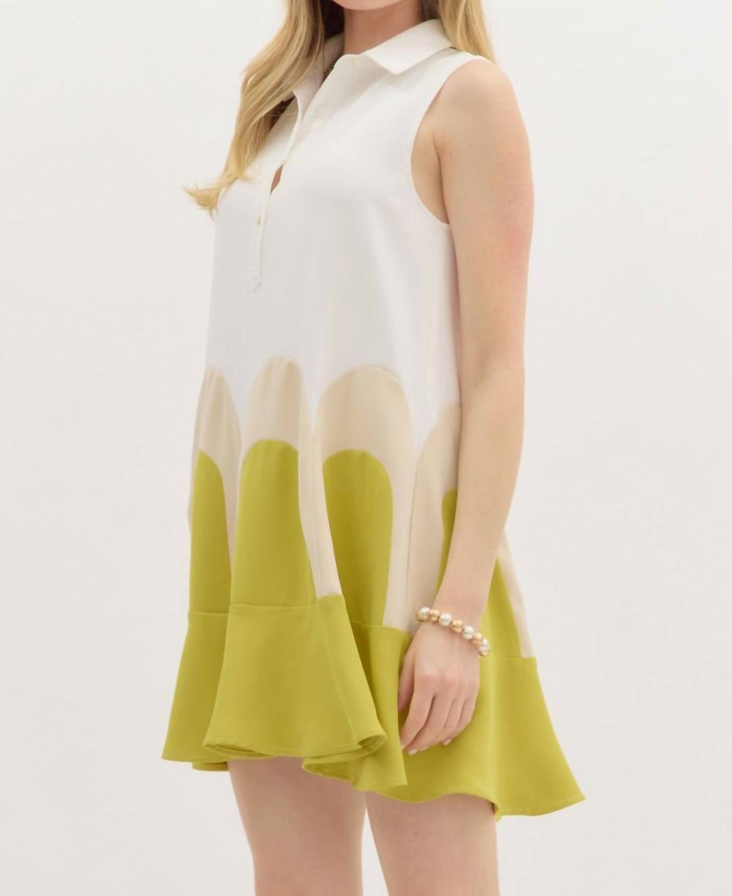 Entro - Collared Colorblock Arch Dress