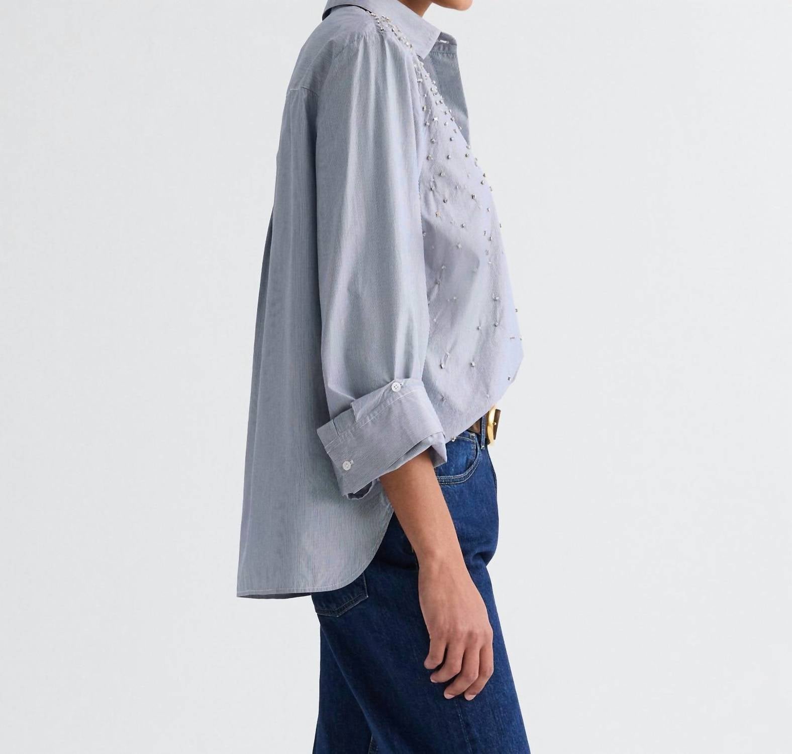 TWP Next Morning Shirt With Crystals in white midnight - women's long sleeve top - detail view