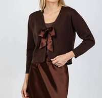 J. Society Satin Bow Cardigan in chocolate - women's cardigan