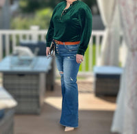 Amelia K. Luxe New York Button Down Flare Jean in dark rinse - women's jeans - detail view